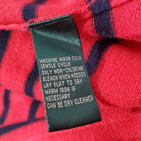 Lauren Ralph Lauren Vintage Blue Red Striped V Neck 3/4 Sleeve Sweater Womens L - Picture 6 of 7